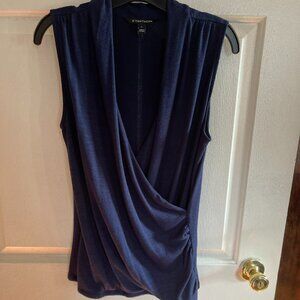41 Hawthorn Navy Benny Wrap Front Ruched Knit Top